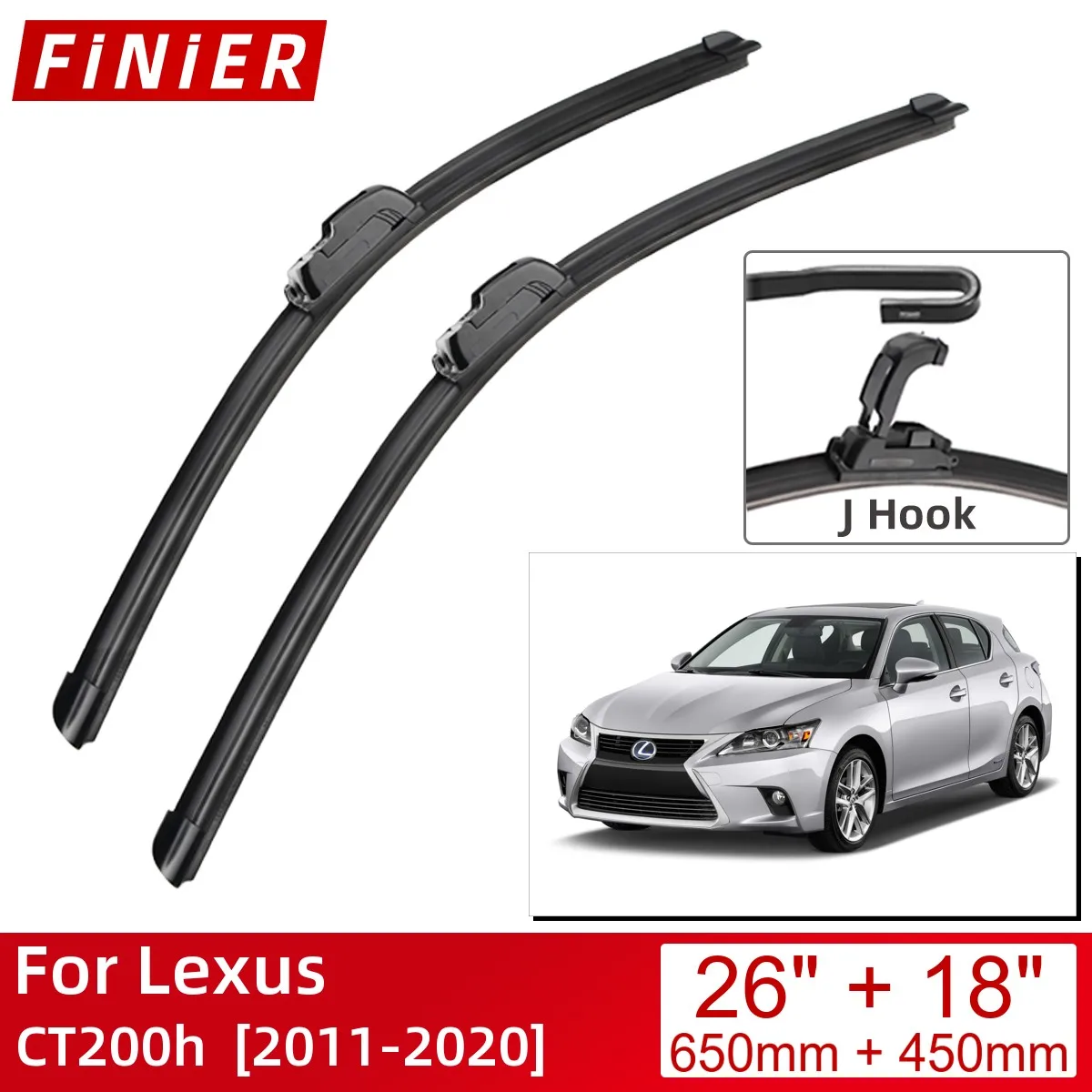 

For Lexus CT200h 2011-2020 26"+18" Car Accessories Front Windscreen Wiper Blade Brushes Wipers U Type J Hooks 2020 2019 2018