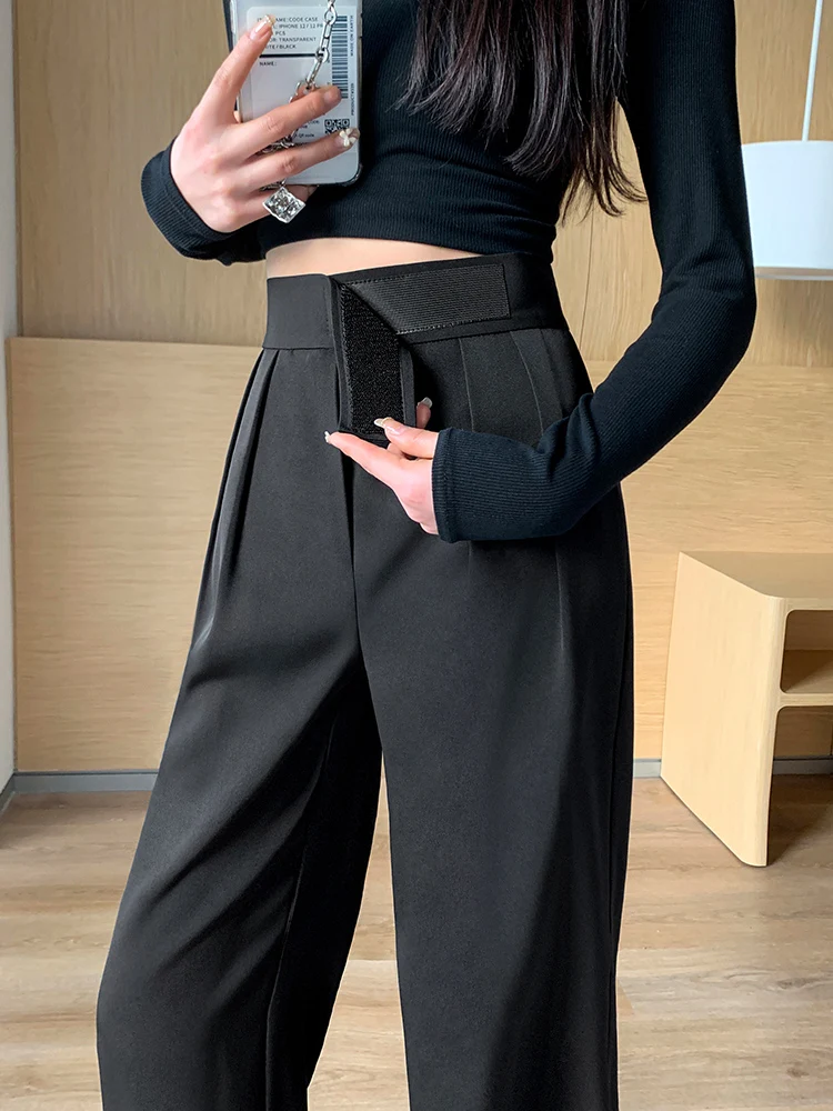 Suits Pants Women\'s Tailoring Pants Office Lady Traf Wide Leg High Waist Trousers Korean Fashion Streetwear Black Pantalon Femme