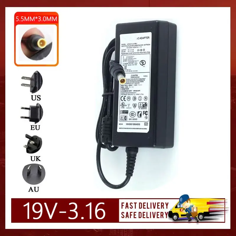 

19V 3.16A 65W 5.5MM*3.0MM Power Adapter charger For Samsung R458 R467 R428 R429 300E4 270E4 RV411