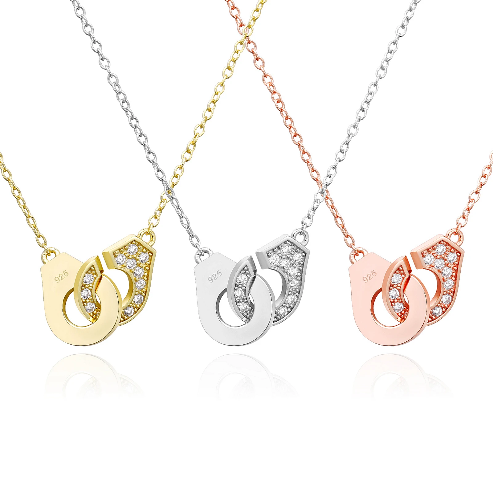 

925 Sterling Silver Handcuff Necklace Half Smooth Half With Zircon Dangle 18K Gold Plated For Women Fashion Luxury Trendy Choker