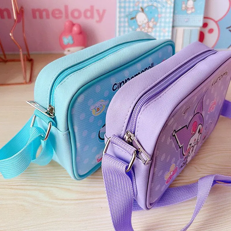 Anime Sanrio Cinnamoroll Kuromi My Melody Pu Waterproof Slung Shoulder Bag Storage Small Square Bag Cute Cartoon Birthday Gifts