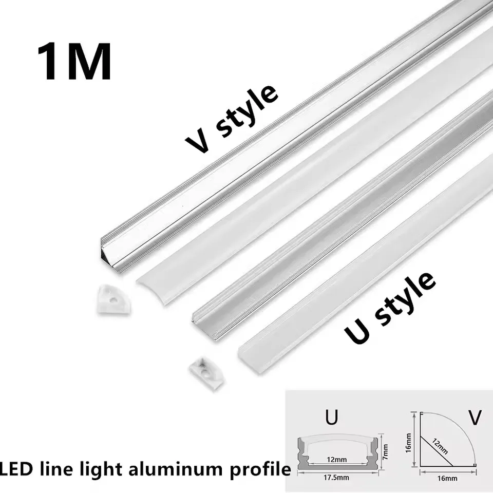 1M Silver LED Aluminum Channel V/U for Led Strip Transparent Milky Cover, led Aluminium Profile LED Bar Light Customize 10-30pcs