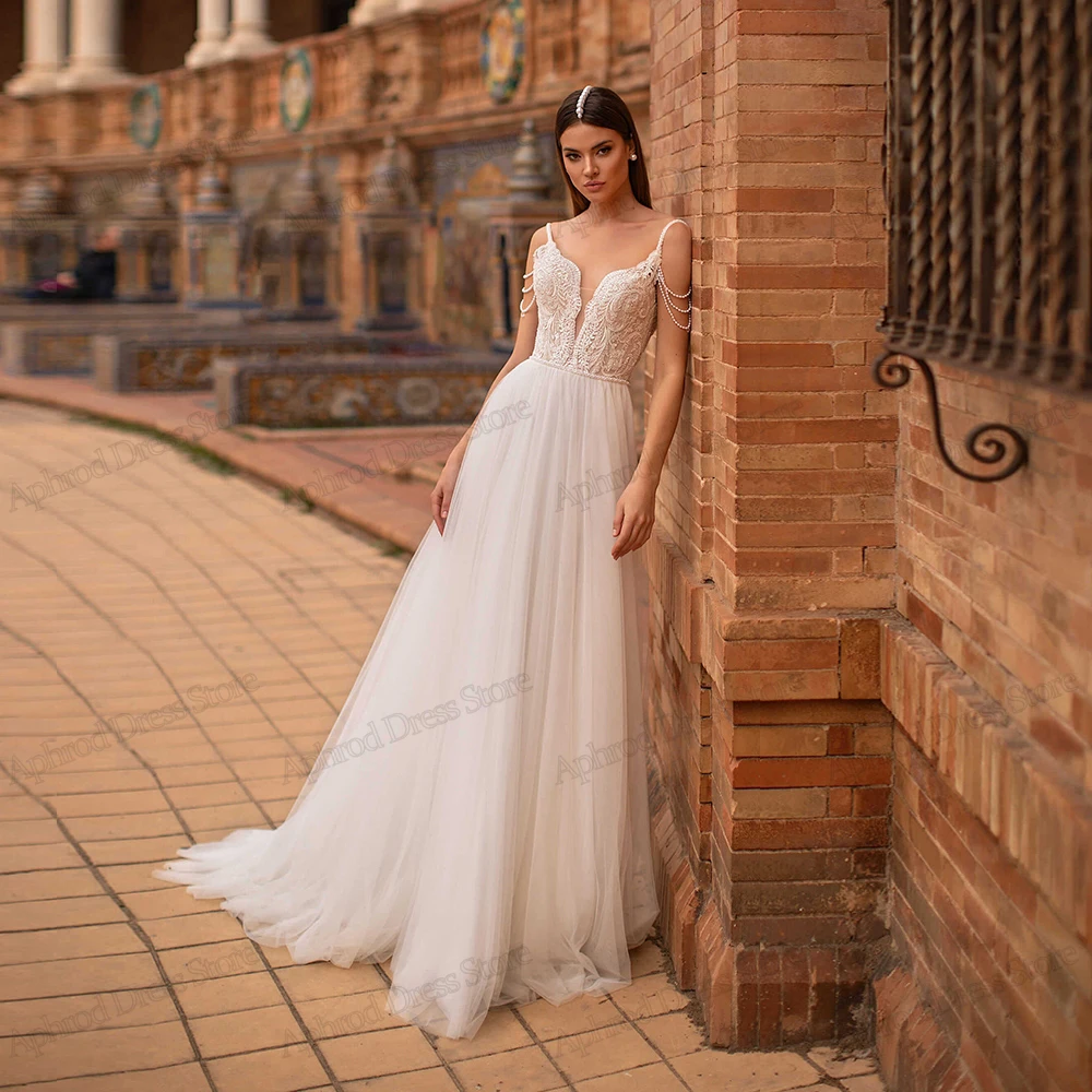 Vestidos De Novia escalonados De tul De línea a Vintage, apliques De cuentas, túnicas glamurosas para fiesta Formal