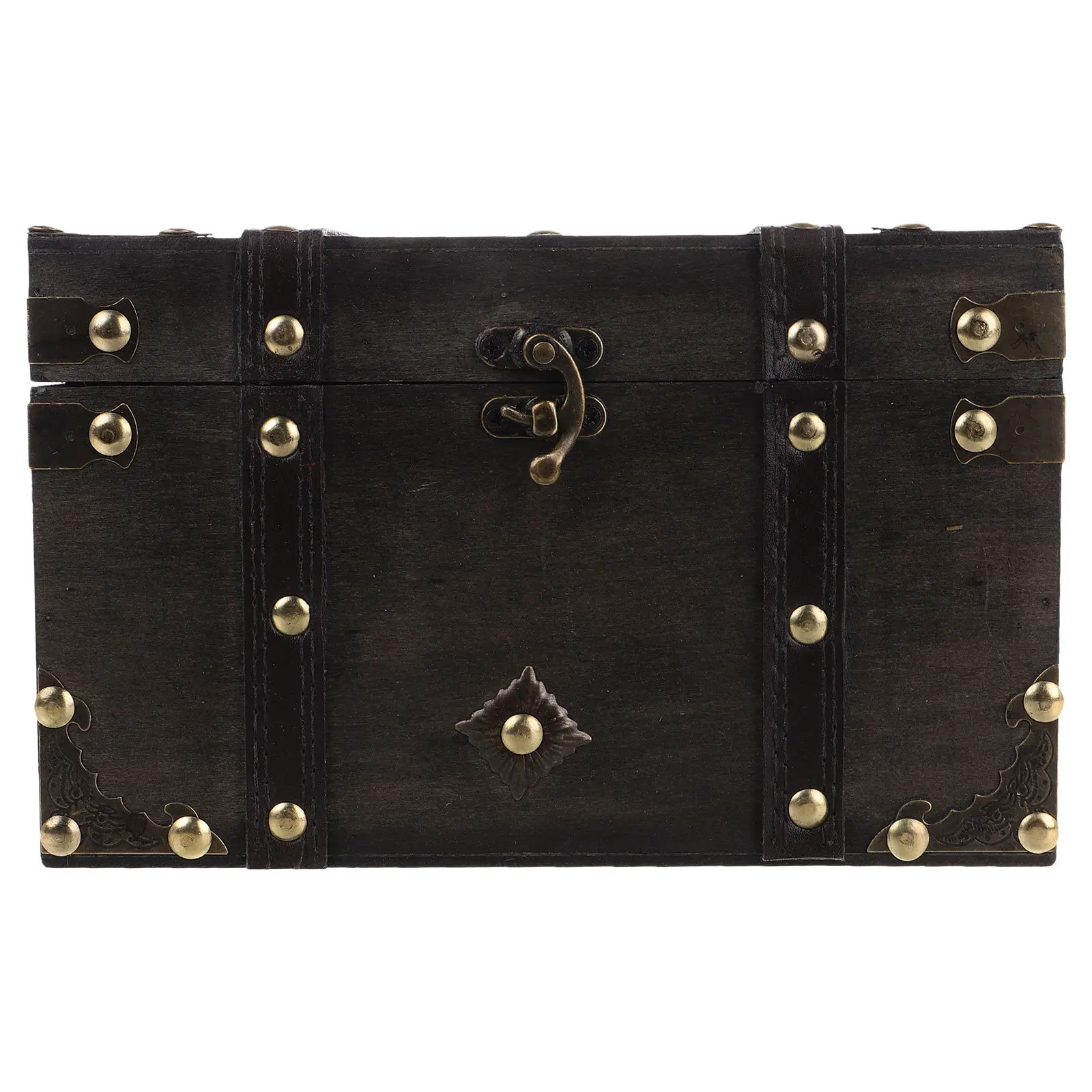 صندوق الصدر الخشبي قفل الكنز الصدر خمر القراصنة تذكار جذع رمادي داكن التخزين المنظم ديكور المنزل زاوية الخشب #1