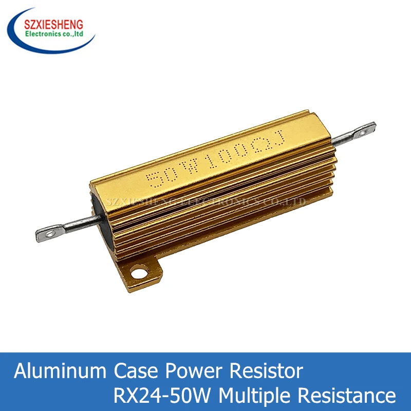 RX24 50W Aluminum Power Metal Shell Case Wirewound Resistor 0.01 ~ 100K 0.1 0.5 1 1.5 2 6 8 10 20 100 150 200 300 500 1K 10K ohm