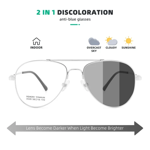 Imagen 2 del producto Gafas fotocromáticas antiluz azul para mujer, gafas elegantes de titanio, montura para hombre, gafas de sol fotocromáticas, gafas de lectura Comput