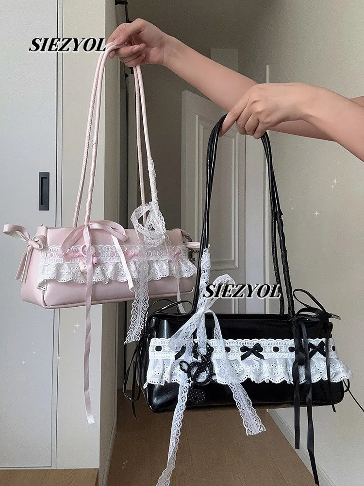 Sweet Girl Original Japanese Style Lace Handbag 2026 New Fashion Versatile Bag Cute Bow Ribbon Shoulder Cosmetic Bags