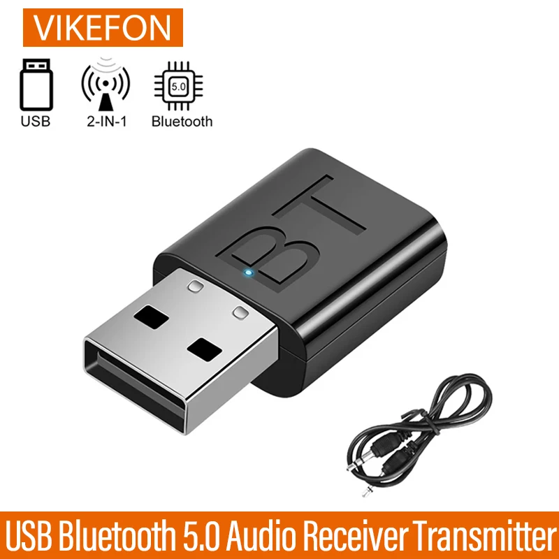 2 in 1 USB Bluetooth Receiver Transmitter Car Bluetooth 5.0 Audio Adapter TV Computer Wireless Bluetooth Converter Plug and Play