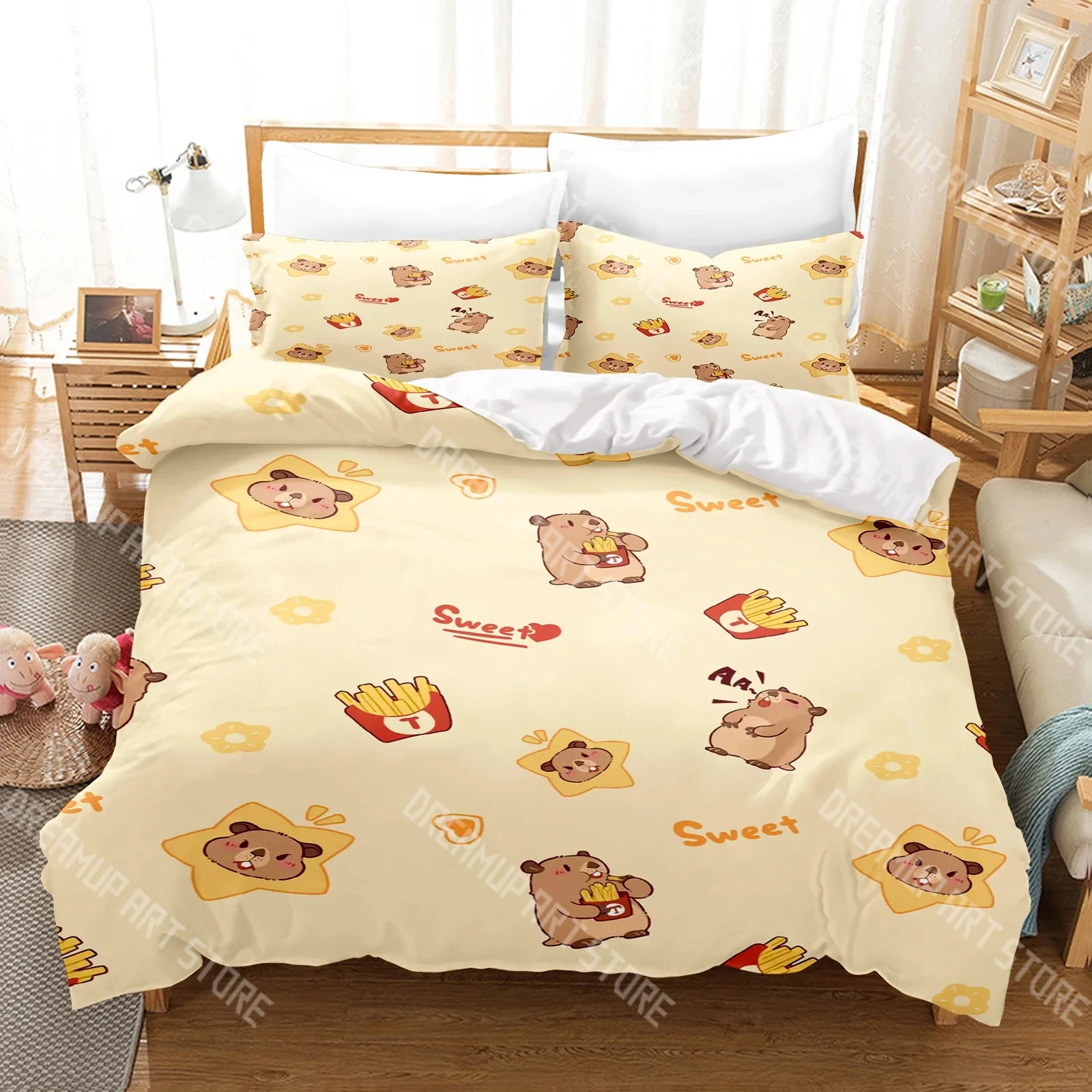 3D Print Kapibala Cartoon Capybara Bedding Set Twin Queen King Full Size Duvet Cover Pillowcase Bed boys girls Adult