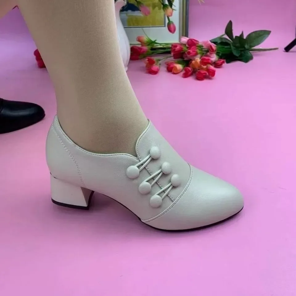 Pu Leather Womens Short Boots Pointed Toe Ladies High Heels Classic Women Shoes Comfortable Large Size 43 Zapatos Para Mujeres