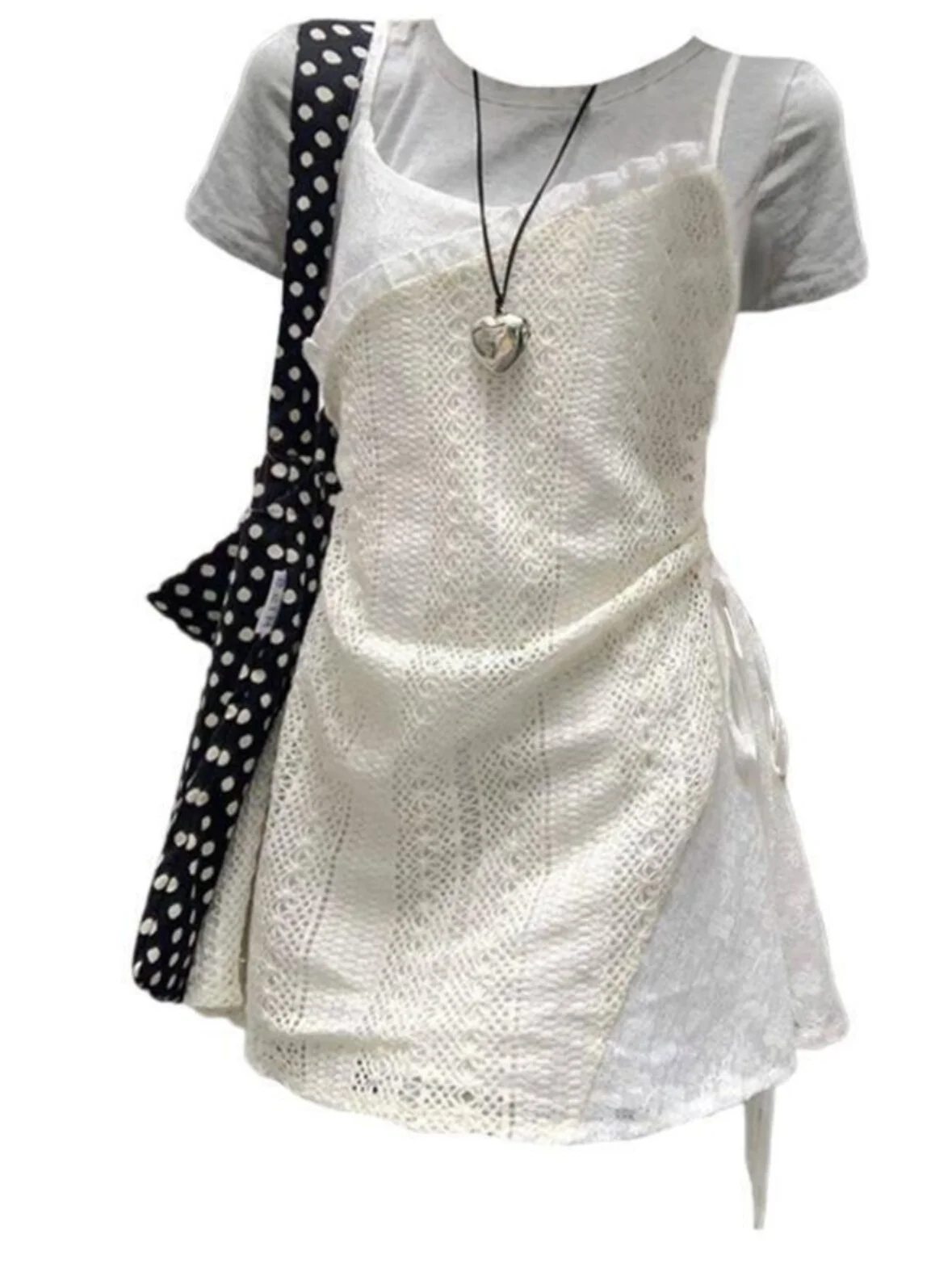 

Комплект из футболки и юбки с кружевной отделкой больших размеров, базовый топ, белая верхняя одежда с кружевной отделкой, комплект из двух предметов для молодых женщин