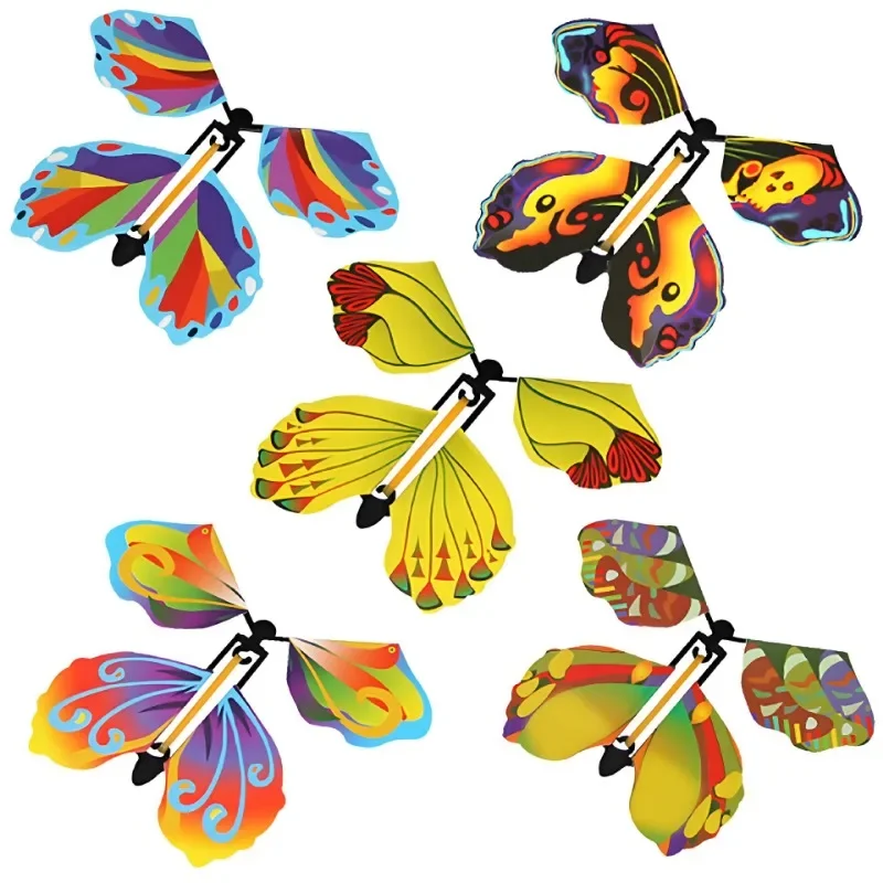 Magic Flying Butterfly Wind Up Butterfly Fairy Flying Toys Winding Rubber Band Bookmark Party Funny Gift Magic Tricks Tools