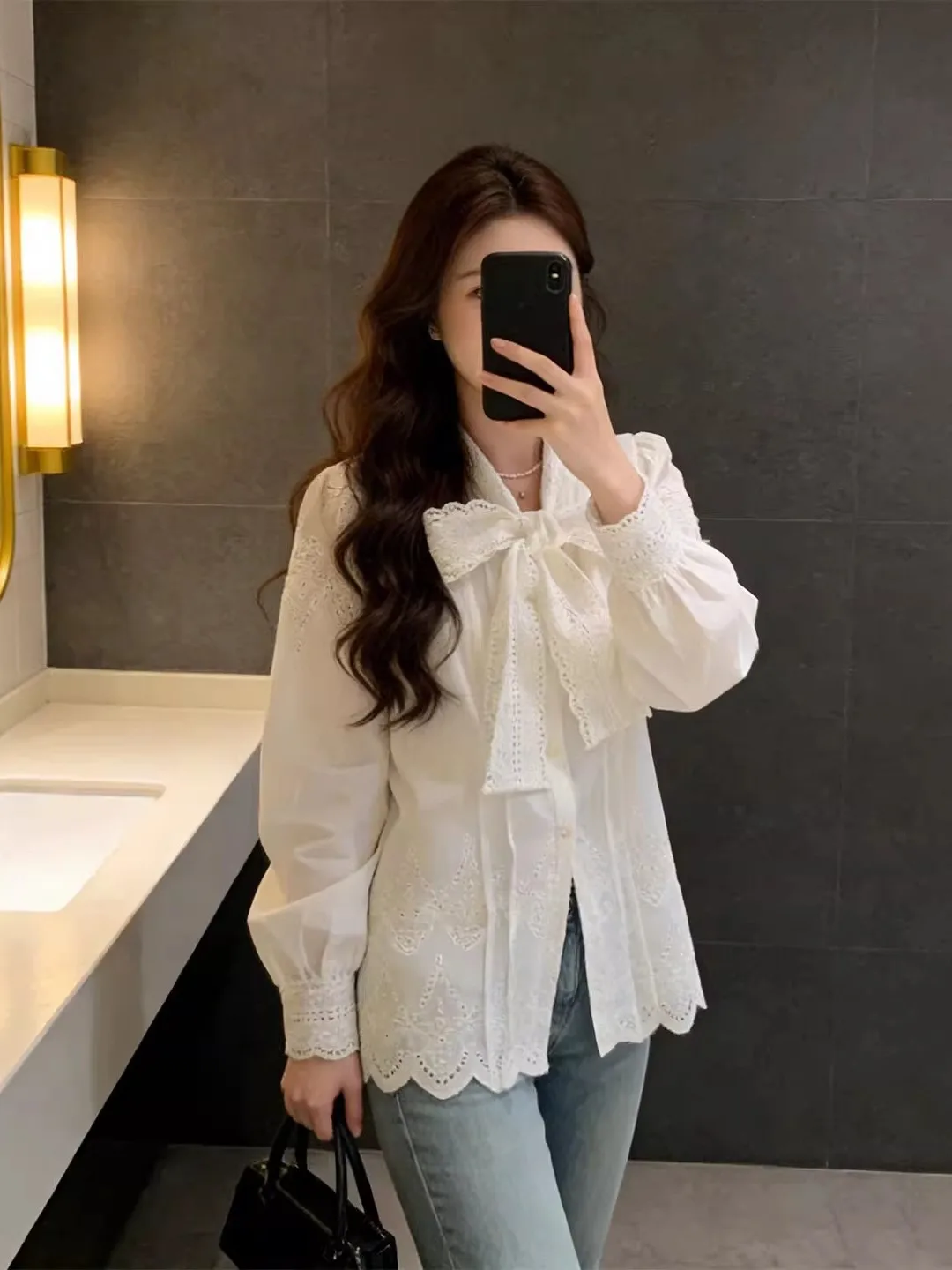 

Женский топ Ele V-Ne Long Sve, весна 2026, новинка, корейский стиль, хлопок/полиэстер, дышащий, комфортный