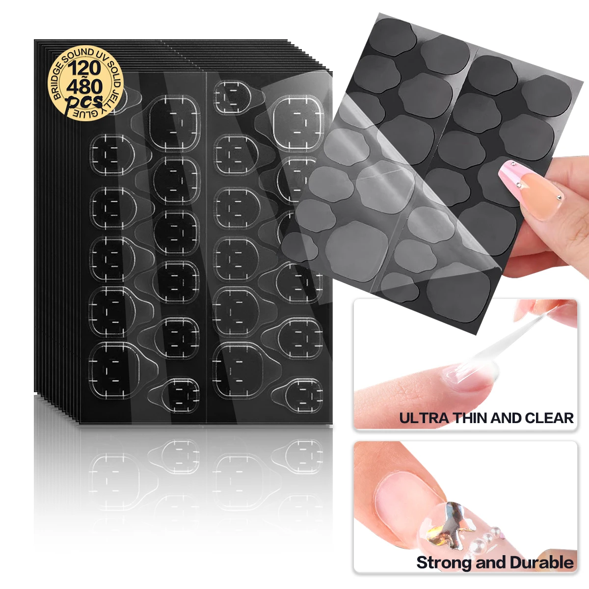 غراء أظافر جيلي بالأشعة فوق البنفسجية من BRIDGESOUND: ملصقات 480/360/240/120 (20/15/10/5 ورقة)، غلاف معالجة مطور بالفيلم الأسود 16X، جوانب قوية #1