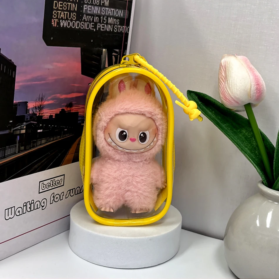 For Mini Labubu Pin For Love V4 Transparent Colorful Protector Case Doll Accessories Plush Doll Display Bag Outdoor Keychain Toy