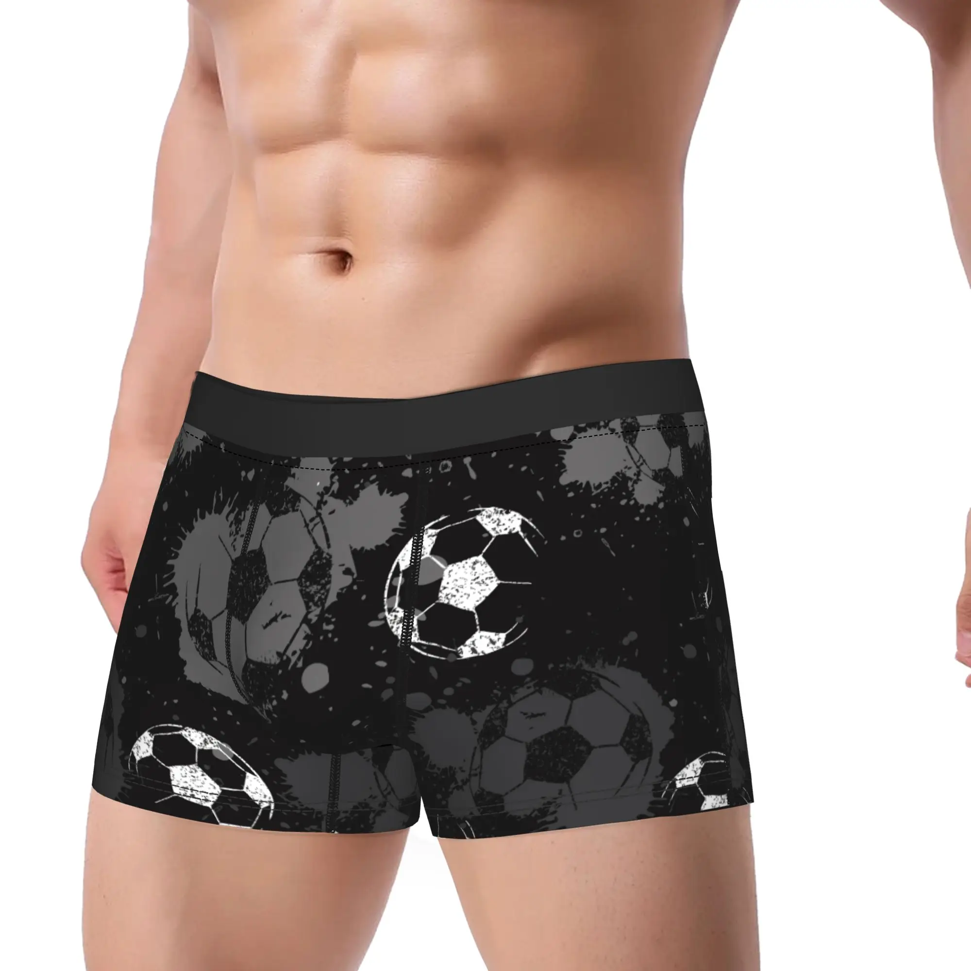 Men Cartoon Soccer Ball Football Long Underwear  Humor Boxer Briefs Shorts Panties Male Mid Waist Underpants M-XXL