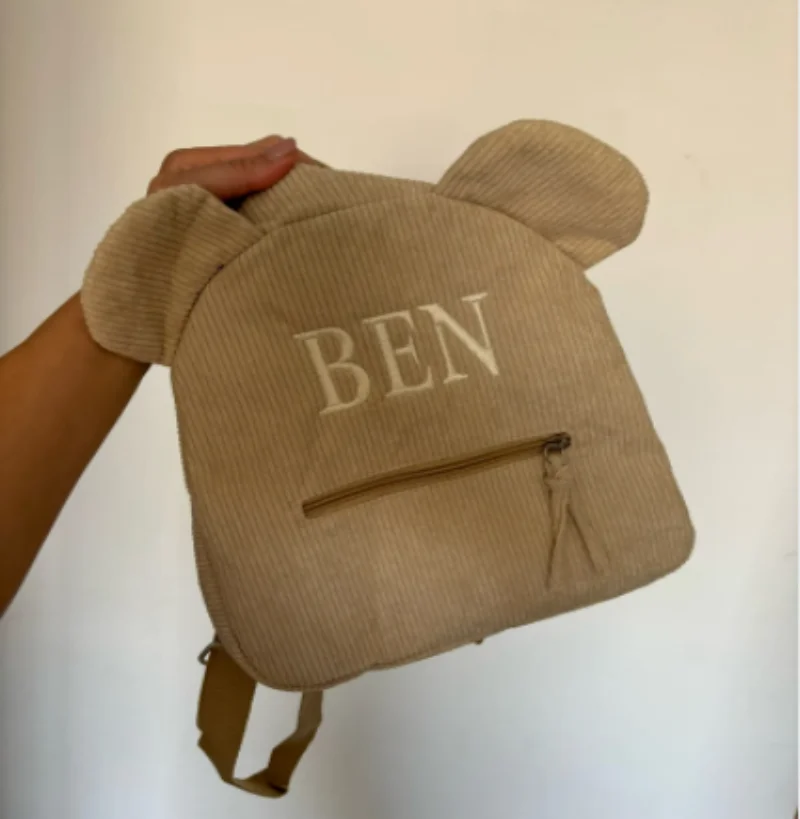 Personalized Corduroy Teddy Bear Backpack, Kindergarten Backpack, Baby Walking Bag, Snack Bag, Embroidered Name, Birthday Gift