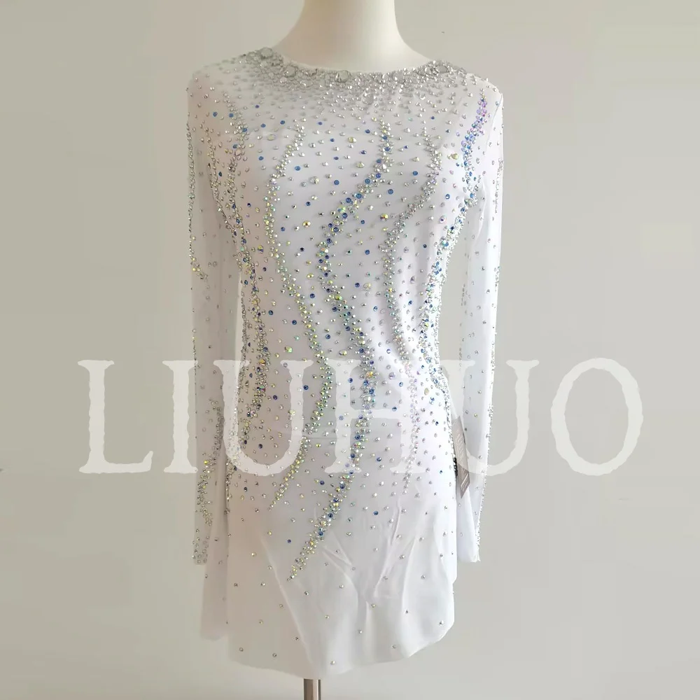 

Платье для фигурного катания LIUHUO White Ice для девочек и женщин, с открытой спиной, из эластичного спандекса, для соревнований, JC579