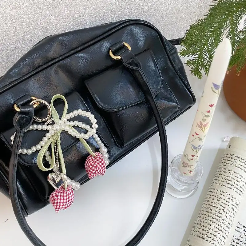 1 قطعة شبكة اللؤلؤ القوس توليب حقيبة سلسلة مفاتيح قلادة سحرية مع الشريط مجوهرات للنساء سلسلة مفاتيح DIY بها بنفسك الديكور