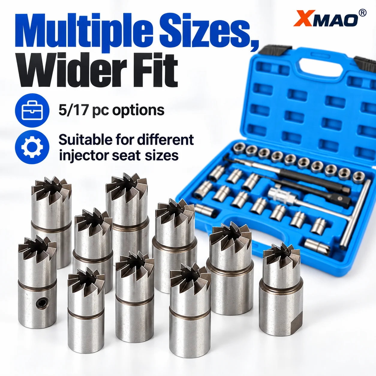 5/11/17Pcs Diesel Injector Seat Cutter Set Carbon Steel Reamer Tool Kit with Multiple Cutters for Injector Seat Repair