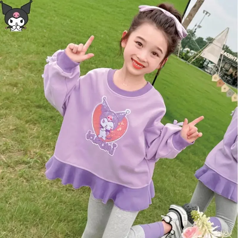 

Kuromi My Melody Anime Cartoon Girls Suit Sanrio Kawaii Ruffled Bow Loose Set Versatile Sweet, Stylish, Comfortable and Soft