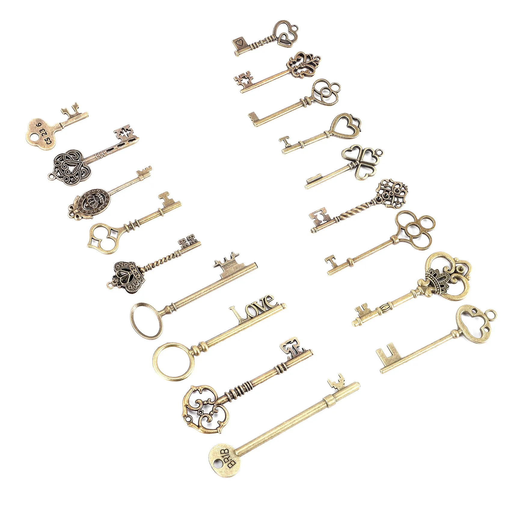 ชุด 18 โบราณ Vintage Old Look Bronze Skeleton Key หัวใจโบว์ล็อคจี้