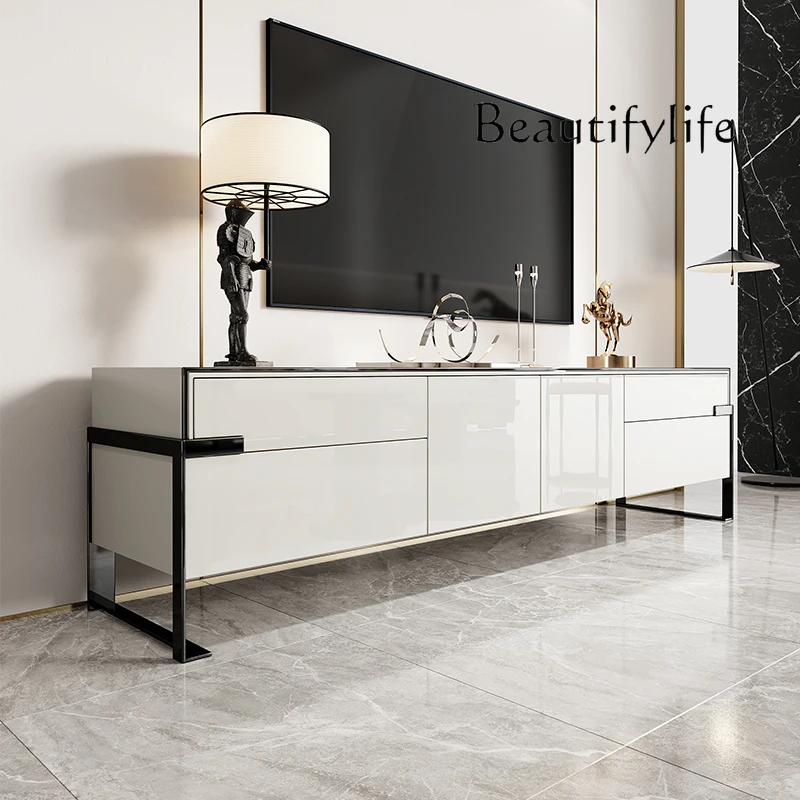 

Italian minimalist TV cabinet Modern minimalist solid wood living room audio and video cabinet Bedroom paint floor cabinet