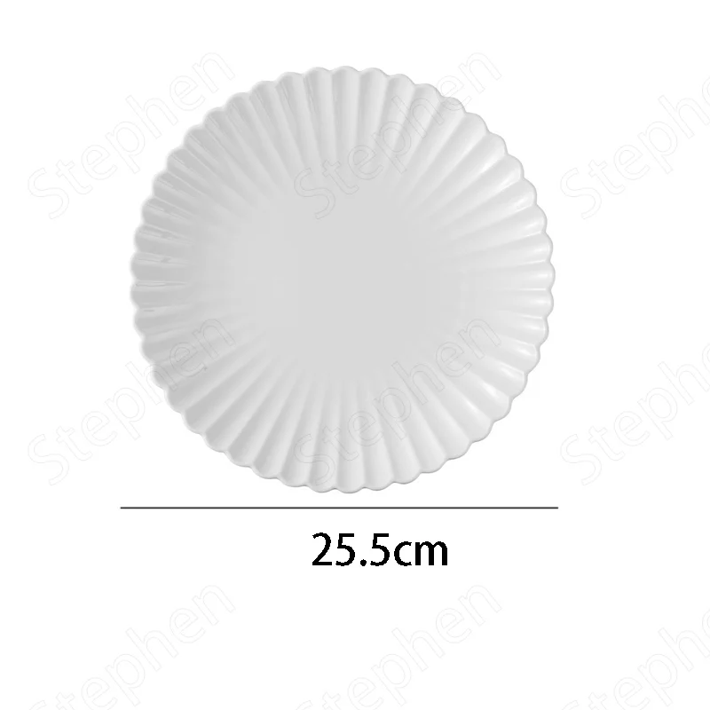 Pure White Chrysanthemum Ceramic Plate Nordic Modern Steak Pasta Dinner Plates Special-shaped Relief Bowl Household Tableware