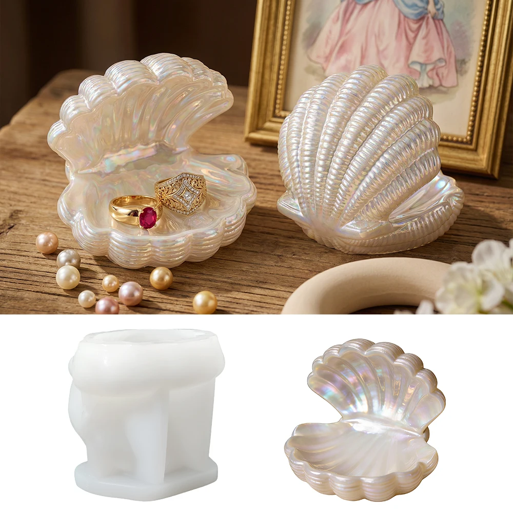 S0277 3D Seashell Shape Storage Container Box Moule Silicone Resine Concrete Plaster Jewelry Ring Holder Epoxy Molds for DIY