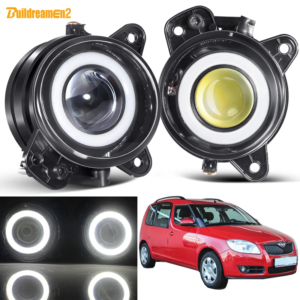 2 Pcs Angel Eye Fog Light Assembly DRL 30W Car LED COB Fog Daytime Running Lamp For Skoda Roomster (5J) 2006 2007 2008 2009 2010