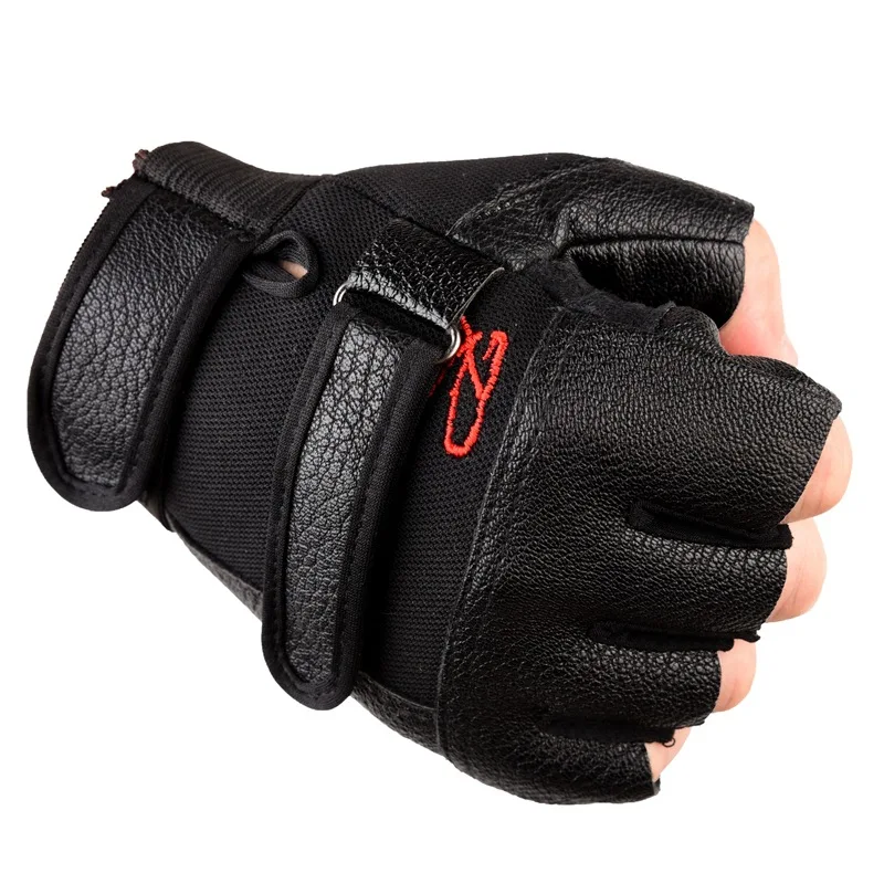 الرجال نصف اصبع الجلود اللياقة البدنية قفازات الدراجة الرياضة قفازات رياضة ممارسة الرجال الأسود المسامير فاسق قفازات G135