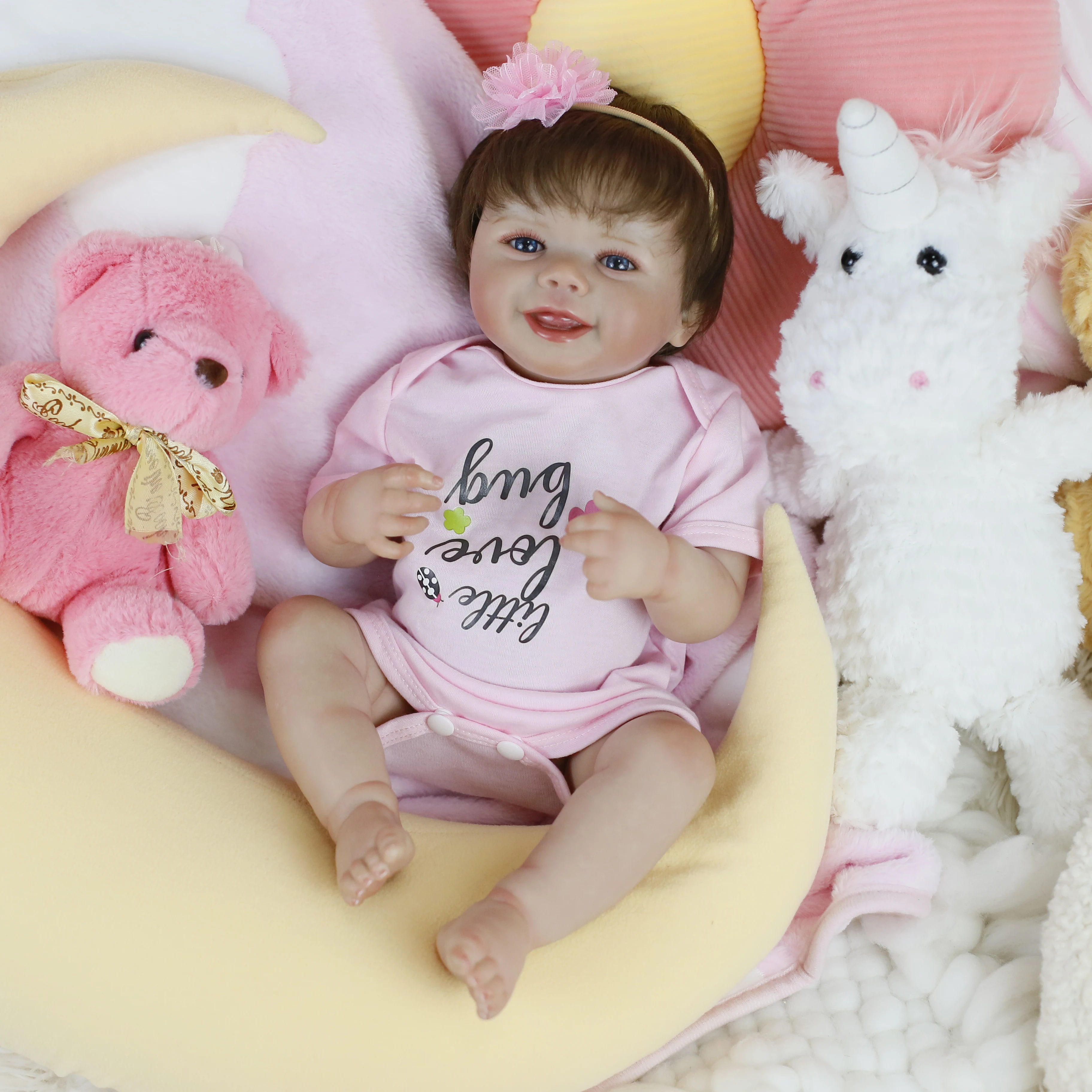 19inch Full Body Soft Silicone Vinyl Reborn Doll Girl Emmy Lifelike Reborn Baby Doll with Handmade Rooted Hair Visible Veins