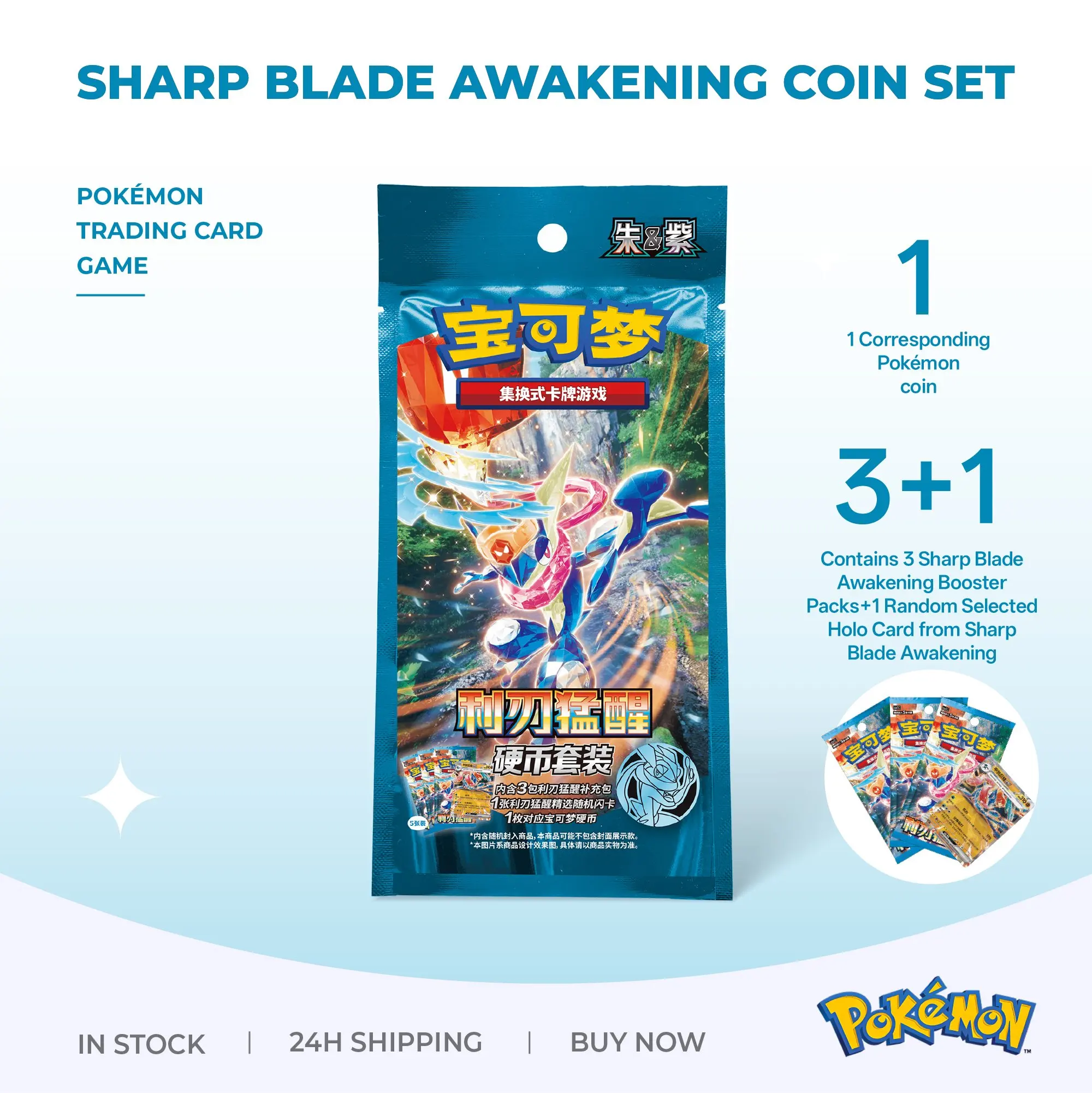 

In‑Stock Original Chinese Pokemon PTCG Scarlet & Violet Gem Pack Vol.1‑5 Badge Coin Set 151 Rare Collectible Kids Birthday Gift