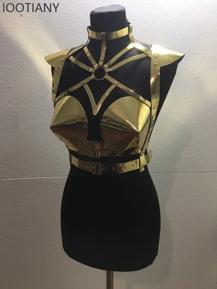 

CosplayMusic Festival Women Leather Corset Double Shoulder Lace Fashion Sexy Gothic Belt Costume Stage Bar Performance Shiny Acc