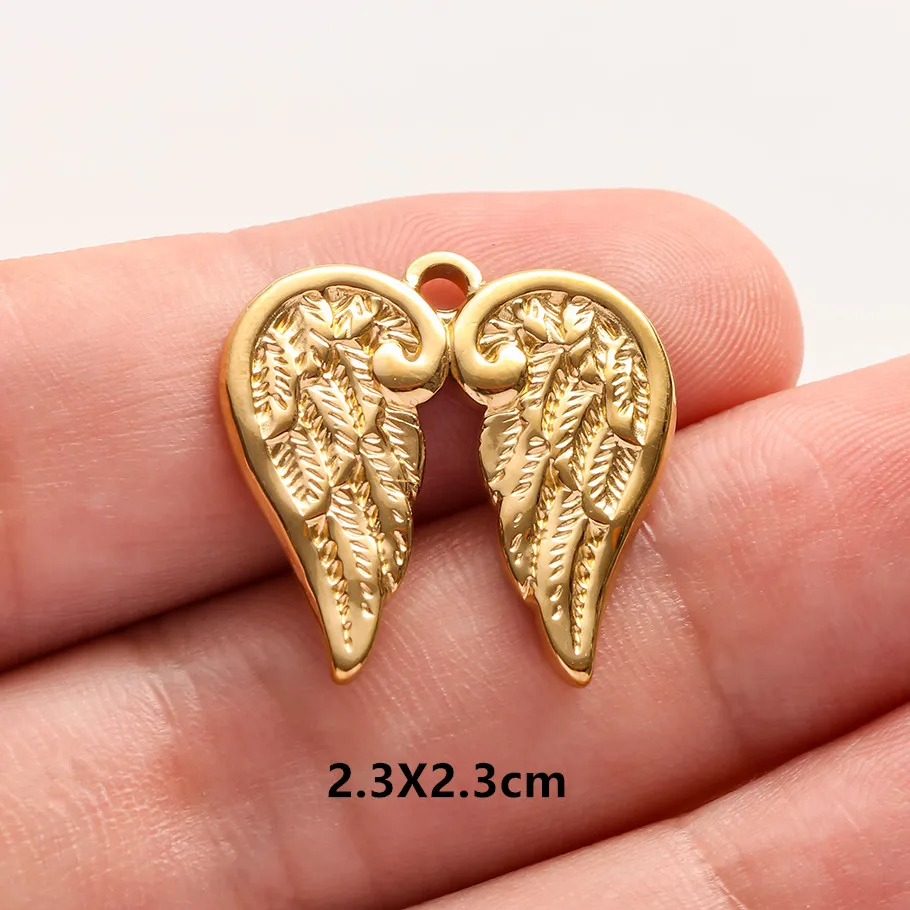 5 Stück/Lot Niedliche Engelsflügel Mädchen-Anhänger in Goldfarbe aus Edelstahl Kreuzanhänger für Schmuckherstellung DIY Ohrringe Halskette Schlüsselanhänger – Detail 9