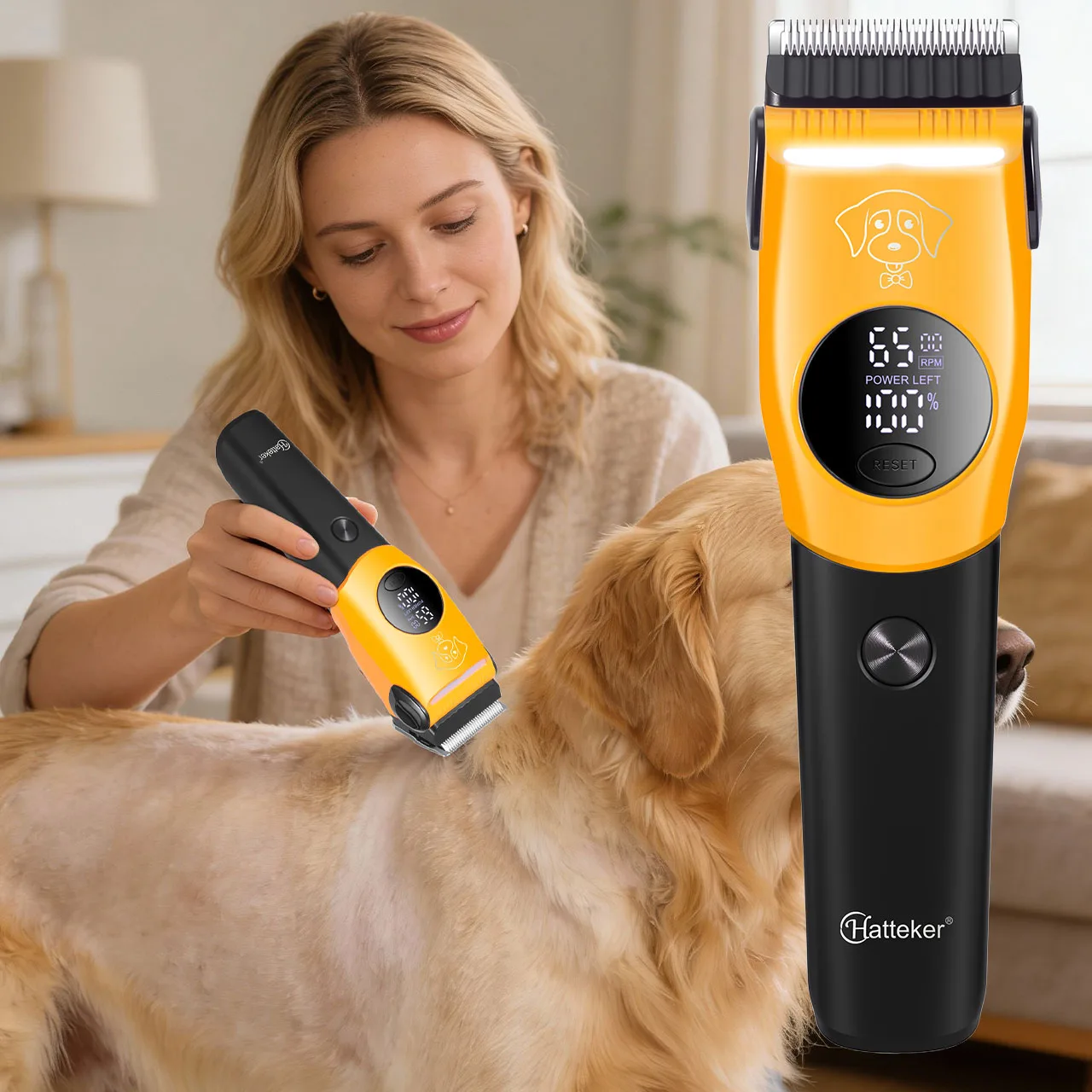 Tierhaarschneider mit LED-Licht, Farbcodierte Aufsteckkämme in Verschiedenen Größen, Intelligentes LCD-Digital-Display, Wiederaufladbarer Kabelloser Hunde- und Katzen-Trimmer – Detail 1