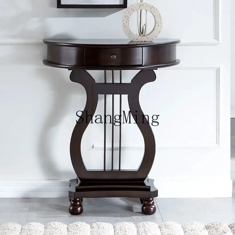 SM غرفة المعيشة المنزلي نصف دائري خزانة جانبية الممر طاولة مزخرفة خشب متين خزانة الشرفة غرفة نوم ضد الحائط #5