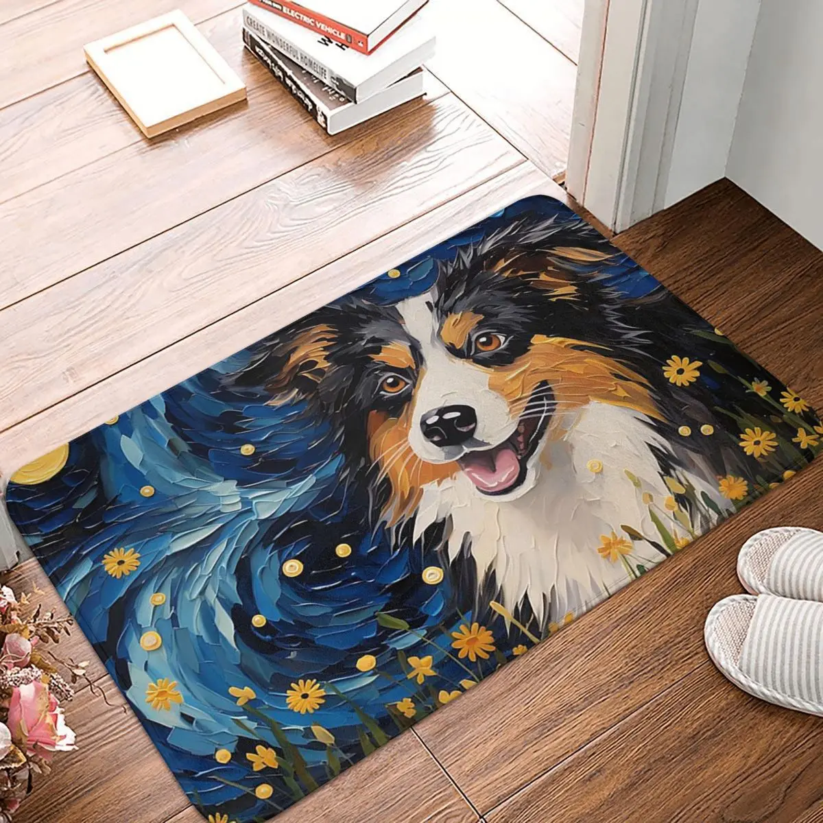 Starry Night Canine Dreamscape Van Gogh Inspired Artistry Non-slip Doormat Floor Mat Carpet Rug for Kitchen Entrance Footpad Mat