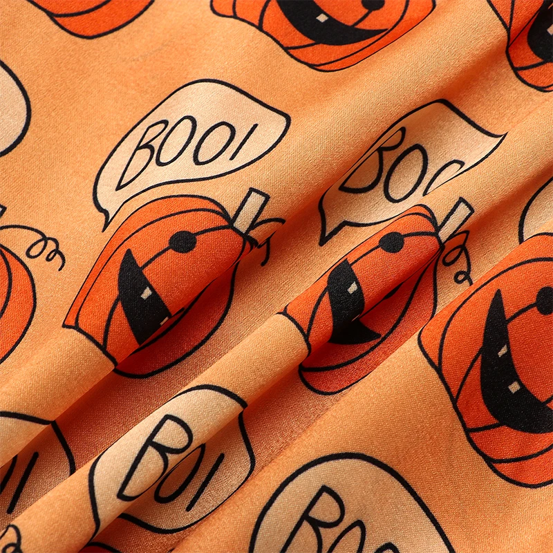 Kid Girls Boys Halloween Pajamas Set Pumpkin Print Long Sleeve Button-Down Tops Long Pants Autumn 2 Pieces Lounge Suit Sleepwear