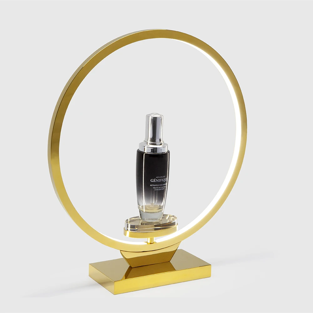 

Custom Elegant Metal Design LED Cosmetic Display Rack Modern Eco-Friendly Acrylic Stand for Perfume & Makeup