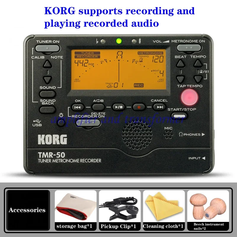 KORG TMR-50 Electric Acoustic Guitar Tuning Metronome, Bass/Violin/Guzheng/Electronic Tuner, with Recording Mode