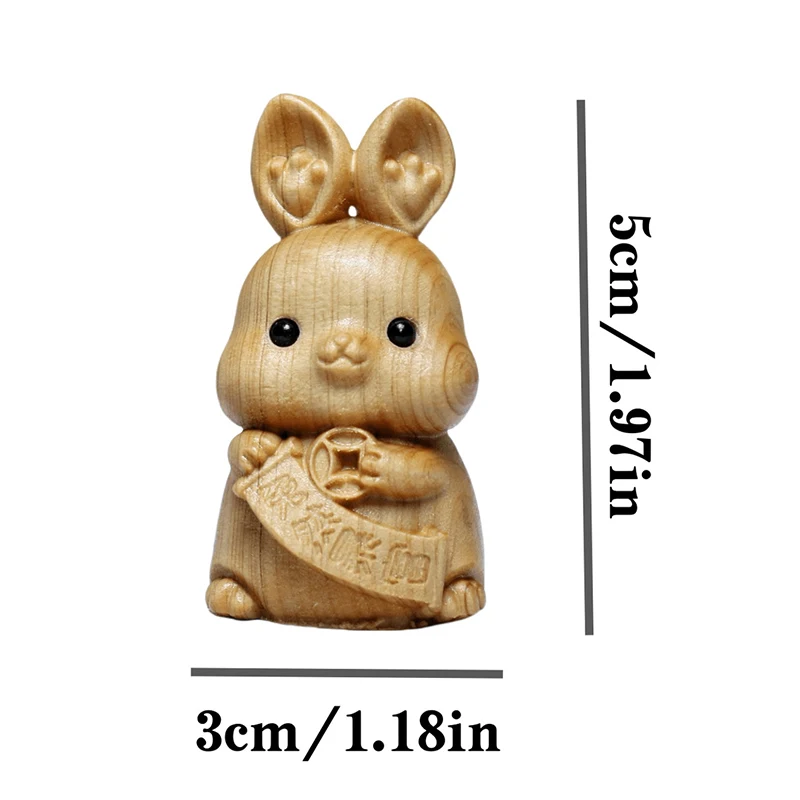 Mini Wood Carving Easter Rabbit Ornaments Zodiac Statue Lucky Rabbit Animal Decor Office Desktop Decor Car Decoration Party Gift