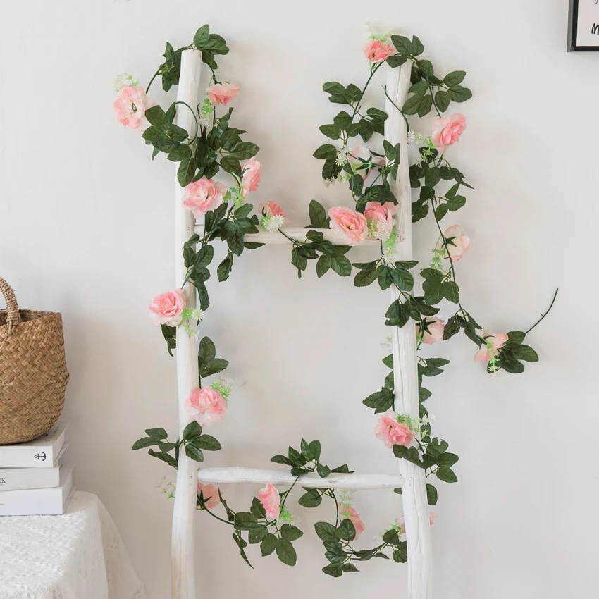 Künstliche Rosenranke Blumenwand Braut Hochzeitskranz Festival Seiden-Rattan-Blätter Girlande Bogen Heim Raumdekoration Bestseller Geschenk – Detail 3