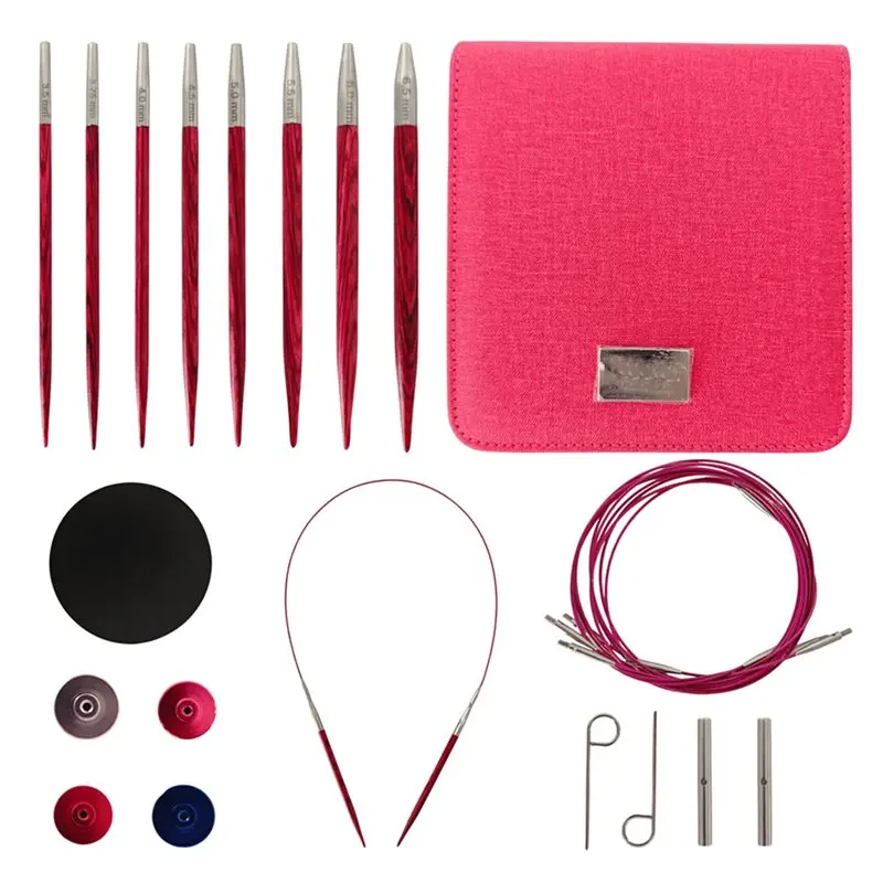 

AT29-Circular Knitting Set 8Pairs Interchangeable Crochet Hooks Birch Wood Removable Sweater Yarn Weave Knitting Needle