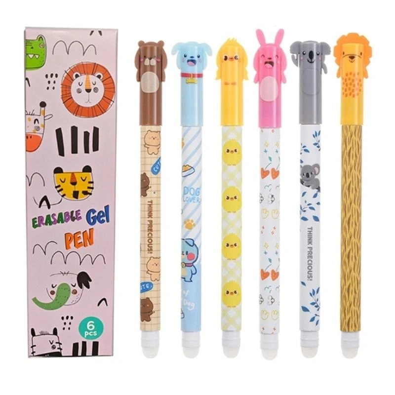 6 шт./компл., мягкие гелевые чернила, стираемая ручка, гелевая ручка с мультяшной тематикой для школы и офиса, 40JB