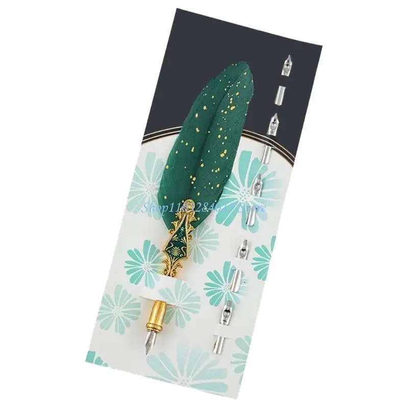 R6FF Antique Quill Pen Set, Beginner Dip Pen Set with 5 Replaceable Tips