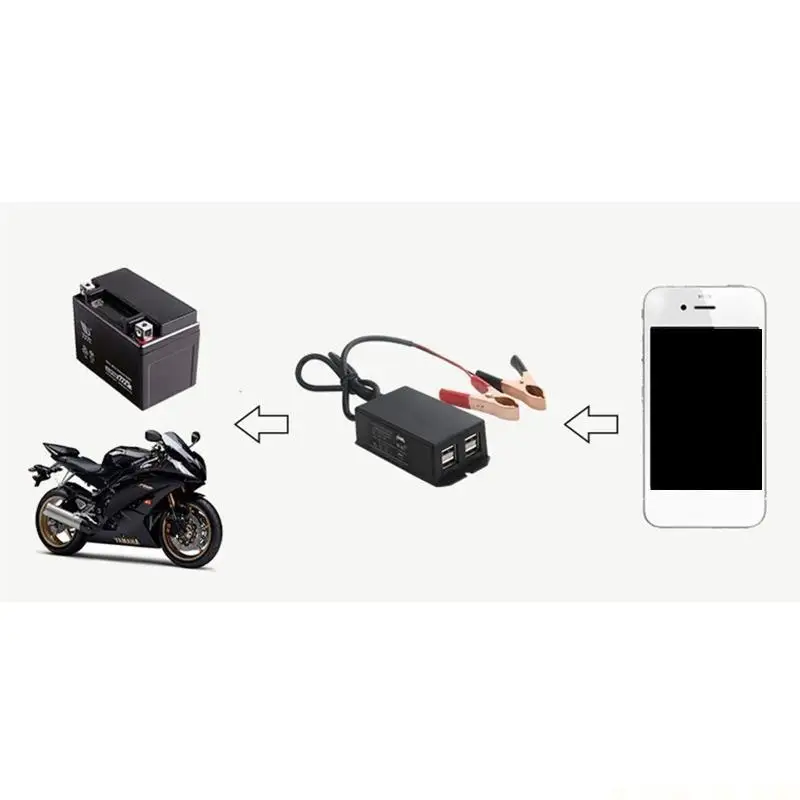 J0MA Power Adapter with Battery Clip 12V Vehicle USB for Cellphone 4 Ports Automatically Identify Shunt Chargi