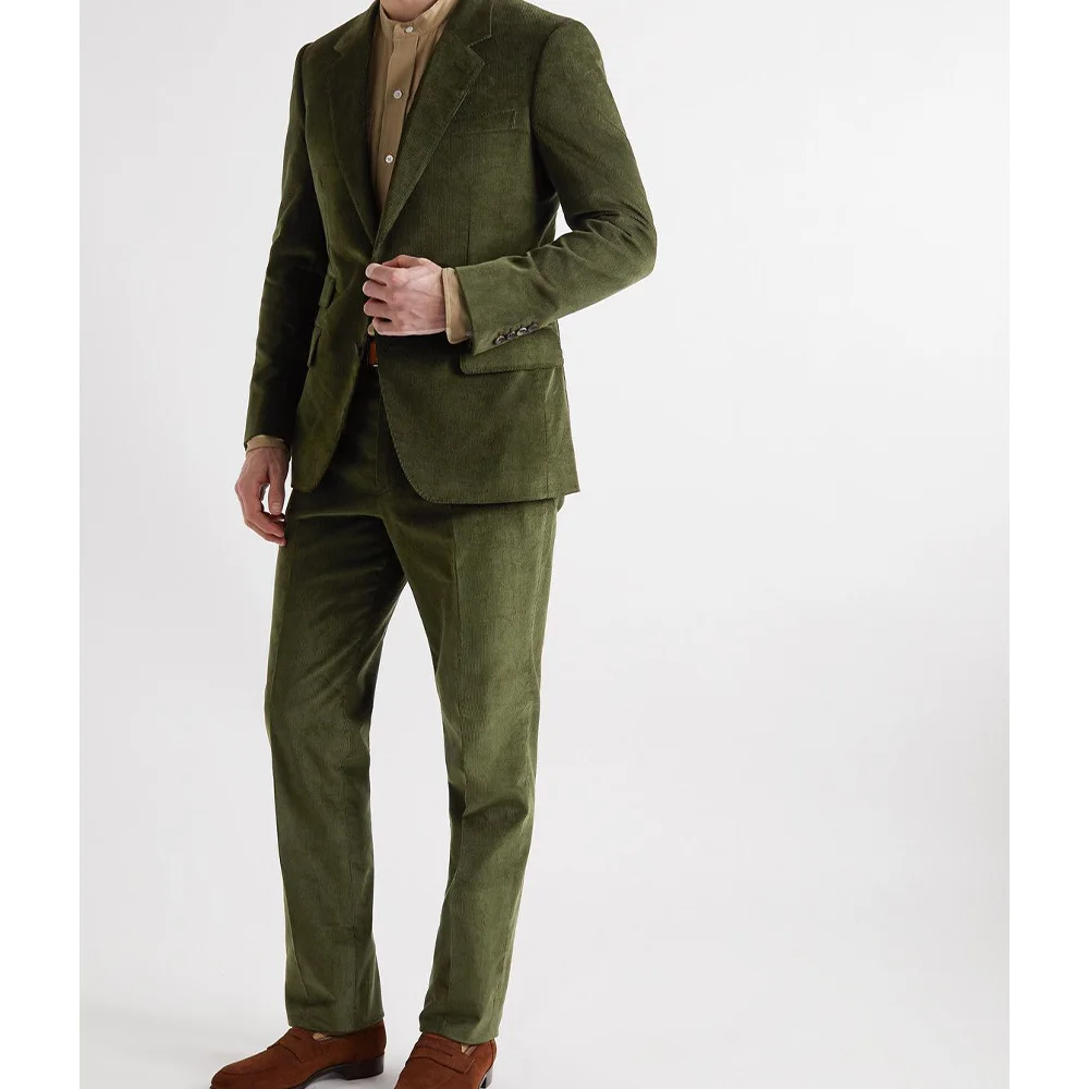 

Mens Business Casual Corduroy Suit Two Piece Set Single Breasted Blended Fabric Comfortable Breathable Notched Lapel Jacket For