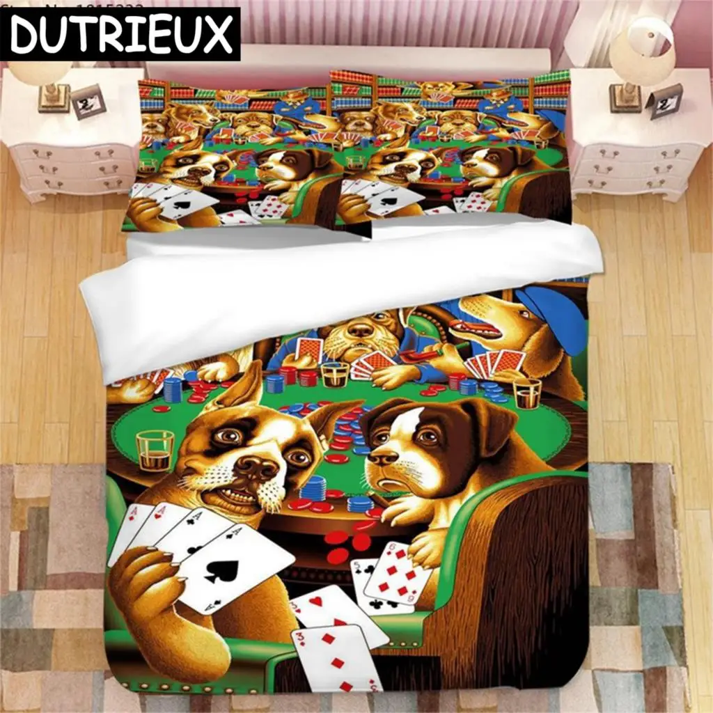 

2023 New Poker Dog 3D Printed Bedding Set Duvet Covers Pillowcases Comforter Bedding Set Bedclothes Duvet Cover