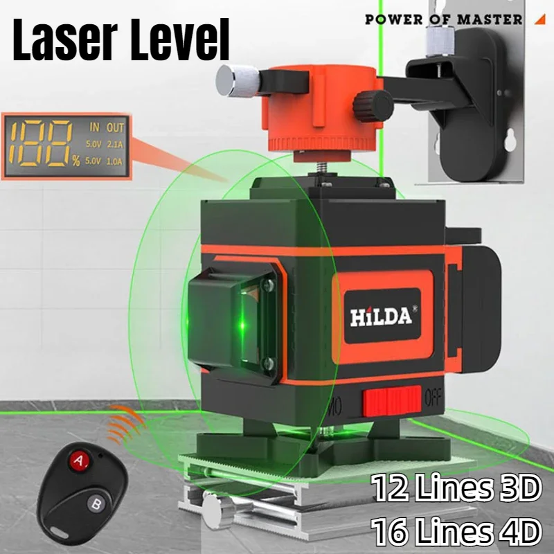 Multipurpose Cross Line Laser Level 12/16 Lines Cross Line Laser Level Kit 360 Horizontal Dustproof for Indoor Outdoor Universal